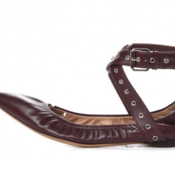 #132 VALENTINO GARAVANI Napa Love Latch Burgundy Leather Flats - Picture 3 of 9